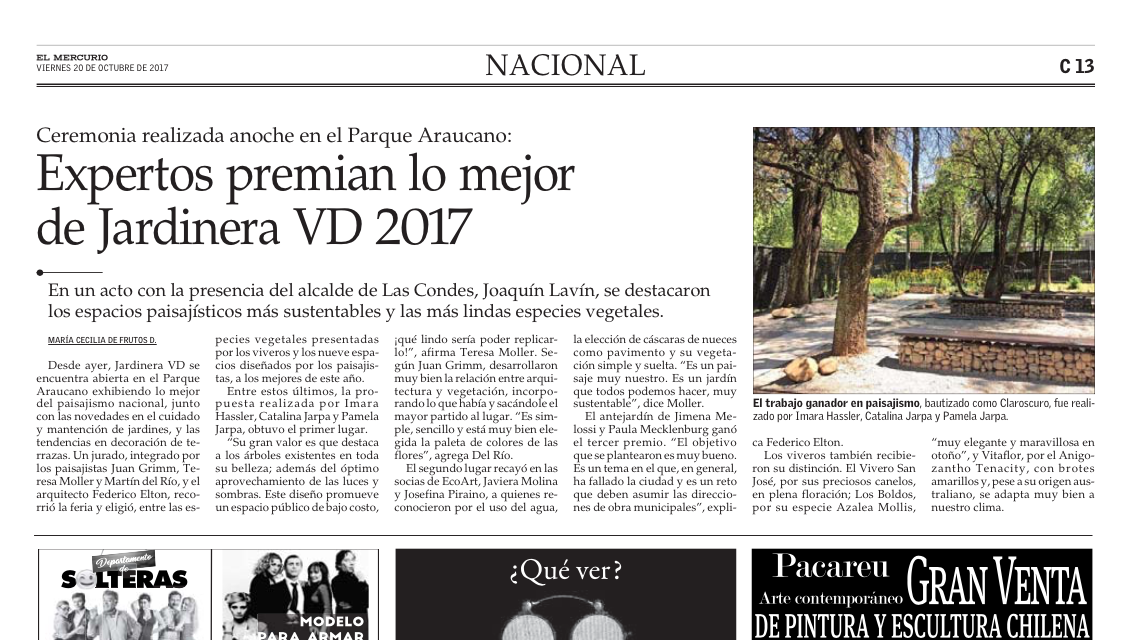 Expertos premian lo mejor de Jardinera VD 2017 — El Mercurio